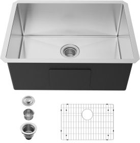 27" L X 18" W Undermount Single Bowl 16 Gauge 304 Stainless Steel Kitchen Sink With Sink Grid